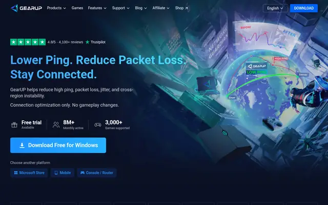 Screenshot of the GearUP homepage, captured 2026-10-19