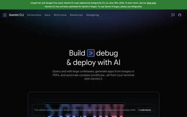 Screenshot of the Gemini CLI homepage