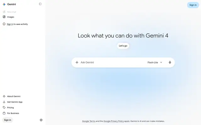 Screenshot of the Gemini homepage