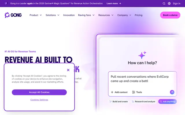 Screenshot of the Gong homepage