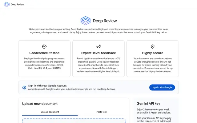 Screenshot of the Google Deep Review homepage