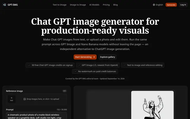 Screenshot of the GPT-IMG homepage