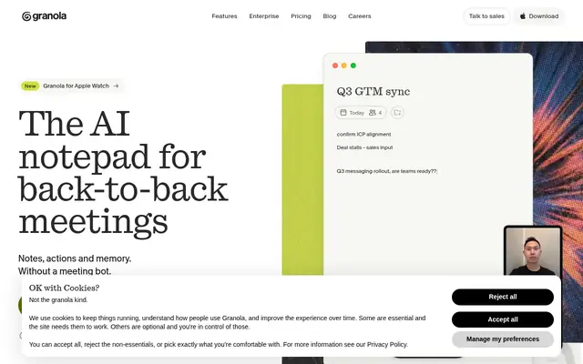 Screenshot of the Granola homepage