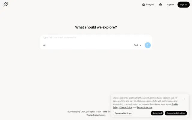 Screenshot of the Grok homepage