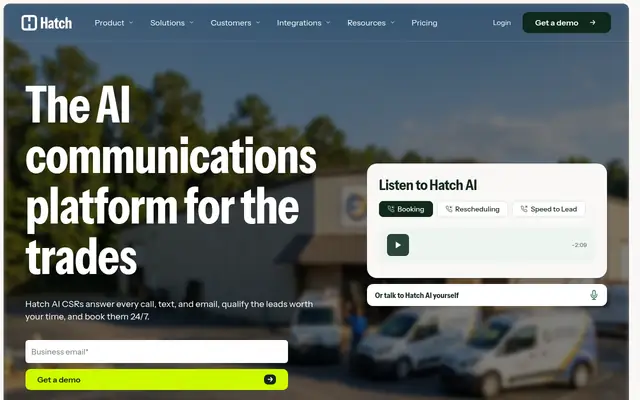 Screenshot of the Hatch homepage