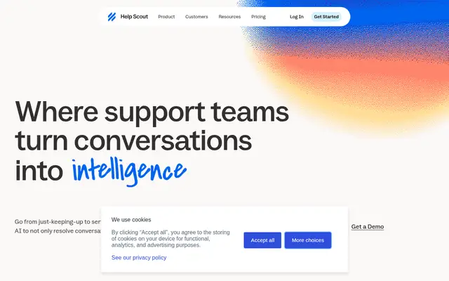 Screenshot of the Help Scout homepage