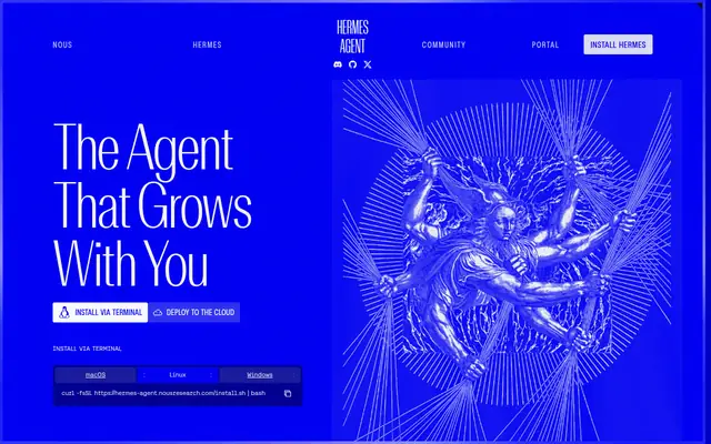 Screenshot of the Hermes Agent homepage