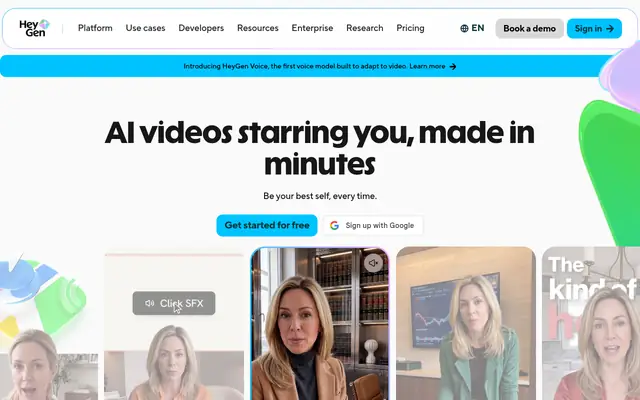 Screenshot of the HeyGen homepage