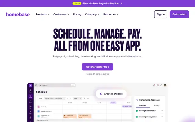 Screenshot of the Homebase homepage
