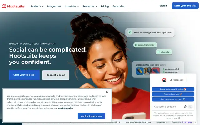 Screenshot of the Hootsuite homepage