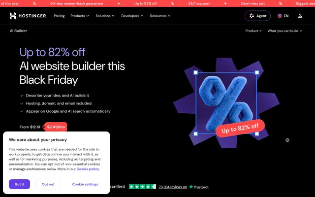 Screenshot of the Hostinger AI homepage