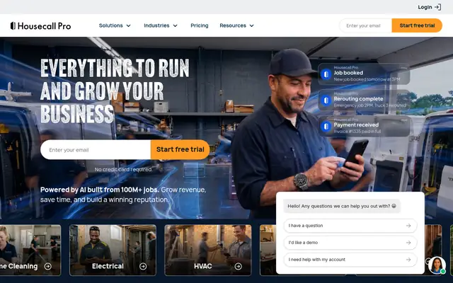 Screenshot of the Housecall Pro homepage