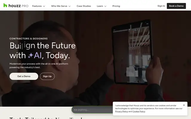 Screenshot of the Houzz Pro homepage