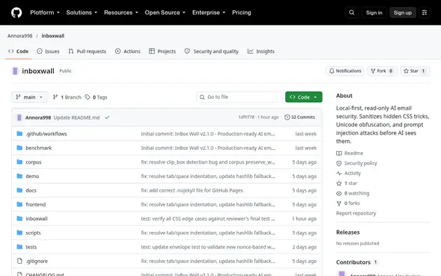Screenshot of the InBox Wall homepage