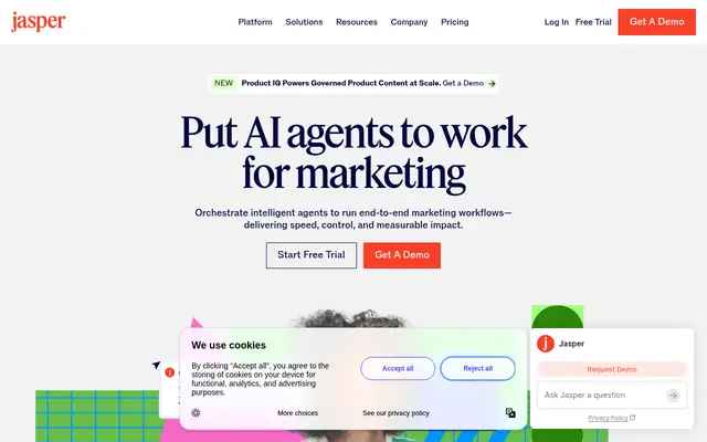 Screenshot of the Jasper homepage