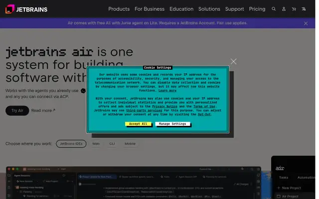 Screenshot of the JetBrains AI homepage