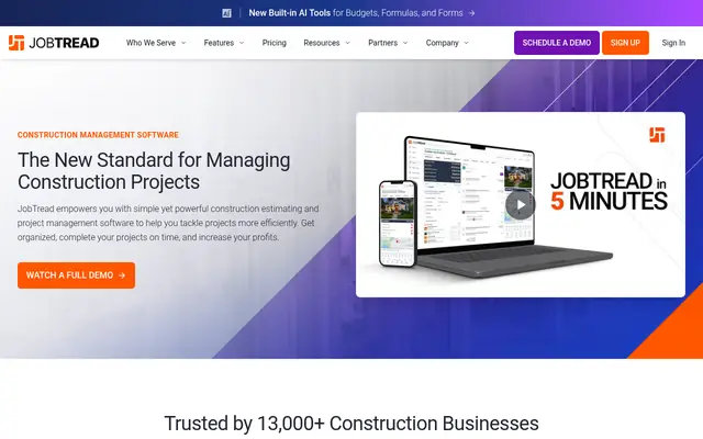 Screenshot of the JobTread homepage