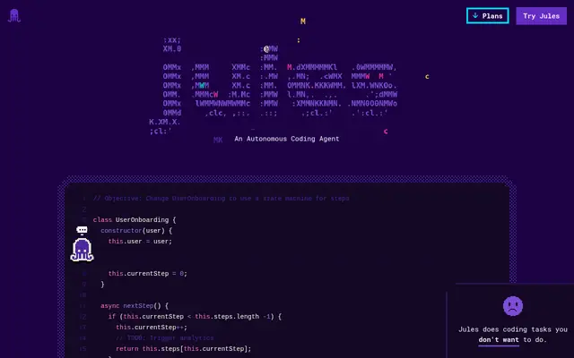 Screenshot of the Jules homepage