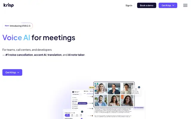 Screenshot of the Krisp homepage
