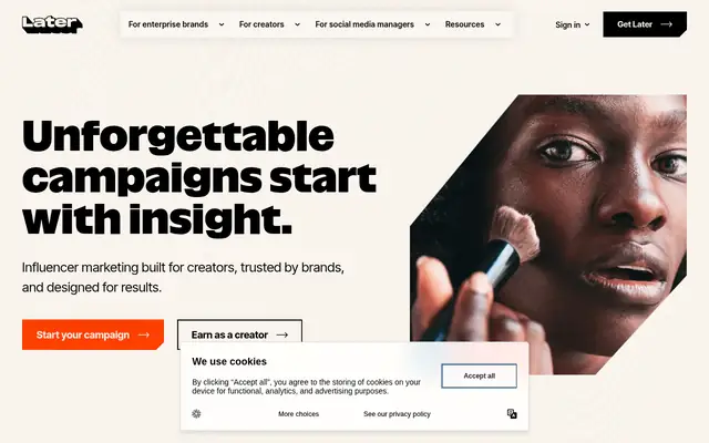 Screenshot of the Later homepage