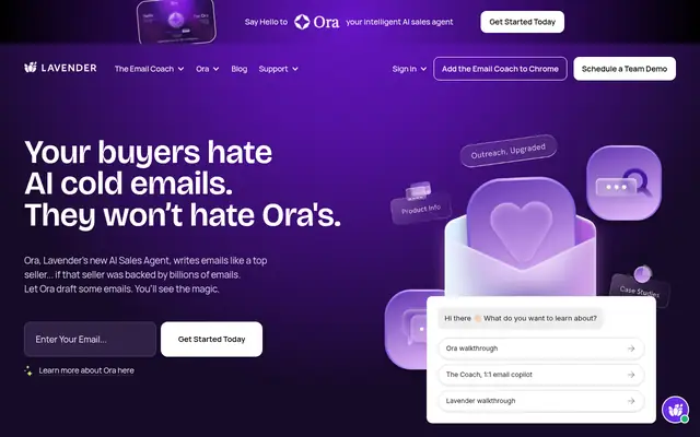 Screenshot of the Lavender homepage