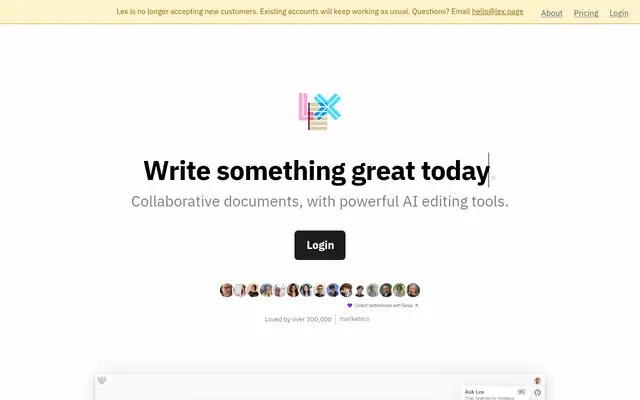 Screenshot of the Lex homepage