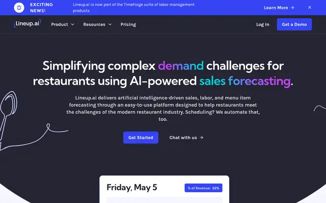 Screenshot of the Lineup.ai homepage