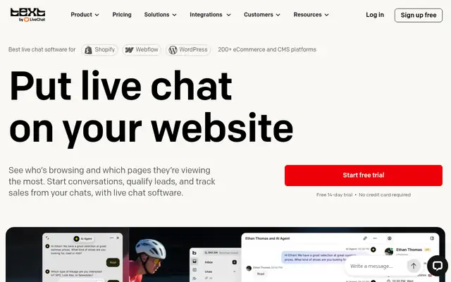 Screenshot of the LiveChat homepage
