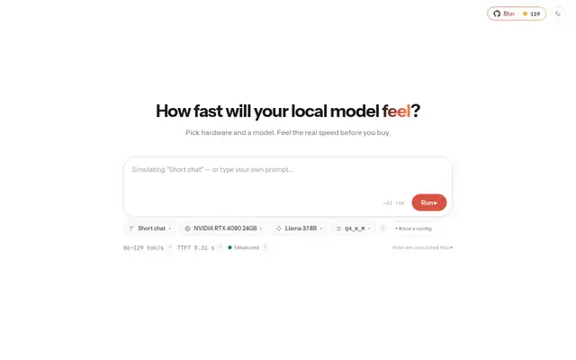 Screenshot of the Llmspeed homepage