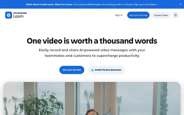 Screenshot of the Loom homepage