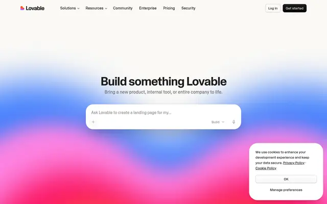Screenshot of the Lovable homepage