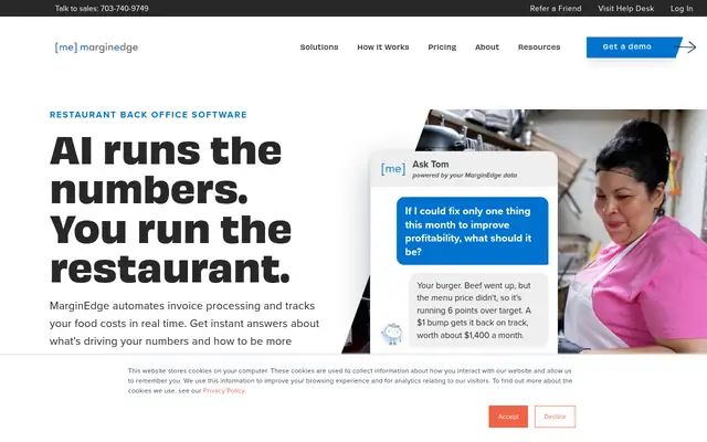 Screenshot of the MarginEdge homepage