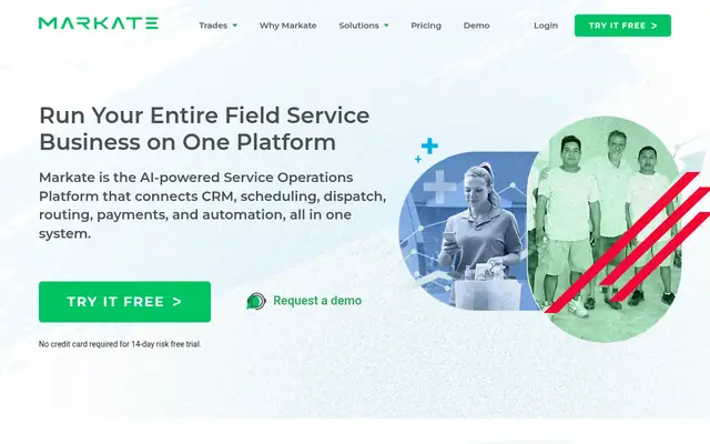 Screenshot of the Markate homepage