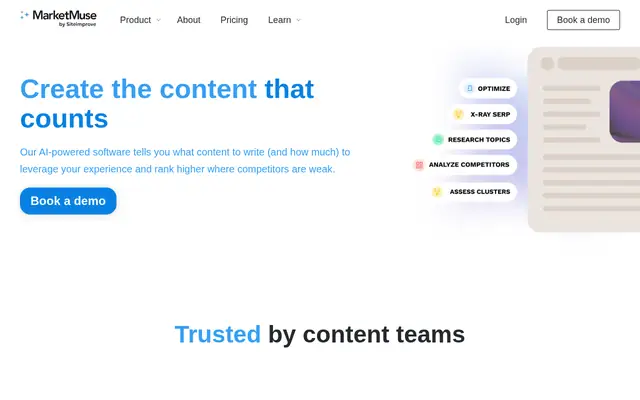 Screenshot of the MarketMuse homepage