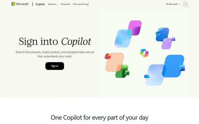 Screenshot of the Microsoft Copilot homepage