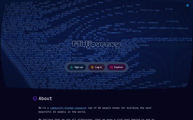 Screenshot of the Midjourney homepage