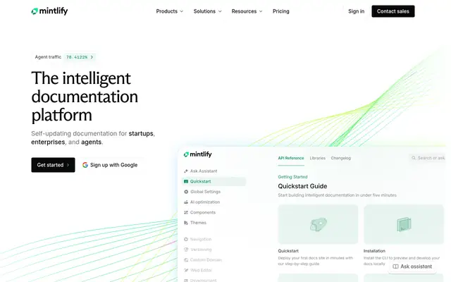 Screenshot of the Mintlify homepage