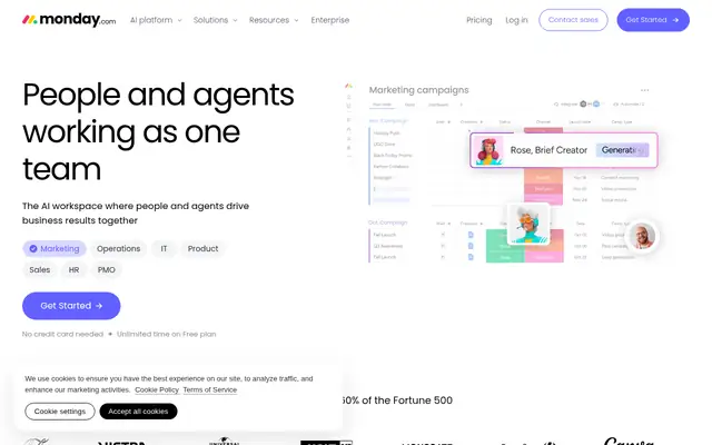 Screenshot of the monday.com homepage