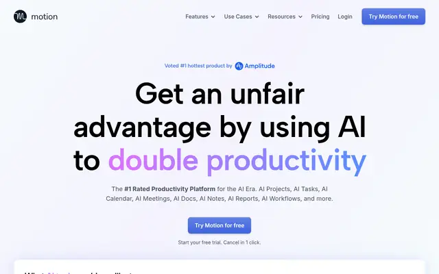 Screenshot of the Motion homepage