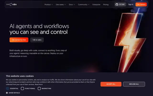 Screenshot of the n8n homepage
