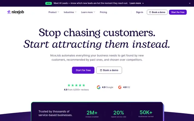 Screenshot of the NiceJob homepage
