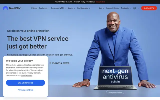Screenshot of the NordVPN homepage