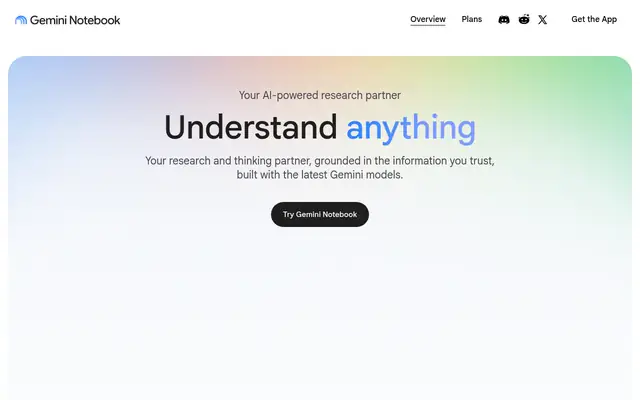 Screenshot of the NotebookLM homepage
