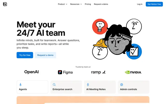Screenshot of the Notion AI homepage