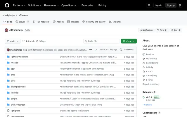Screenshot of the Offscreen homepage