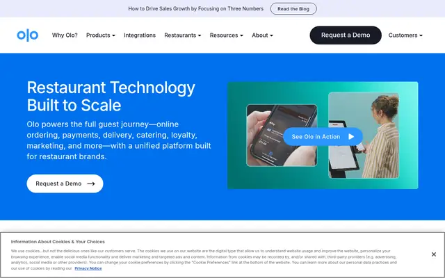 Screenshot of the Olo homepage