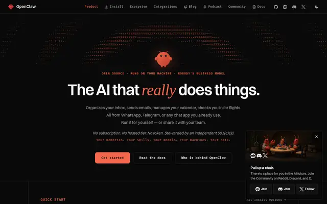 Screenshot of the OpenClaw homepage