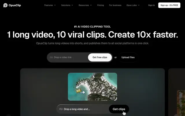 Screenshot of the OpusClip homepage
