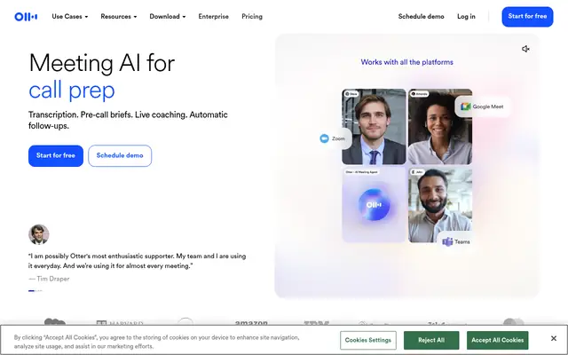 Screenshot of the Otter.ai homepage