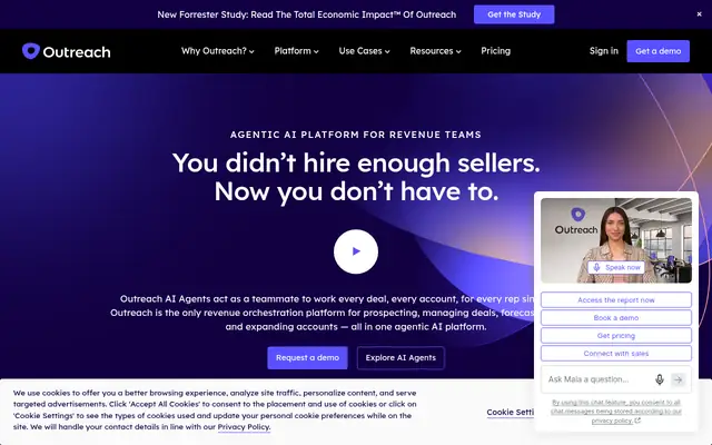 Screenshot of the Outreach homepage